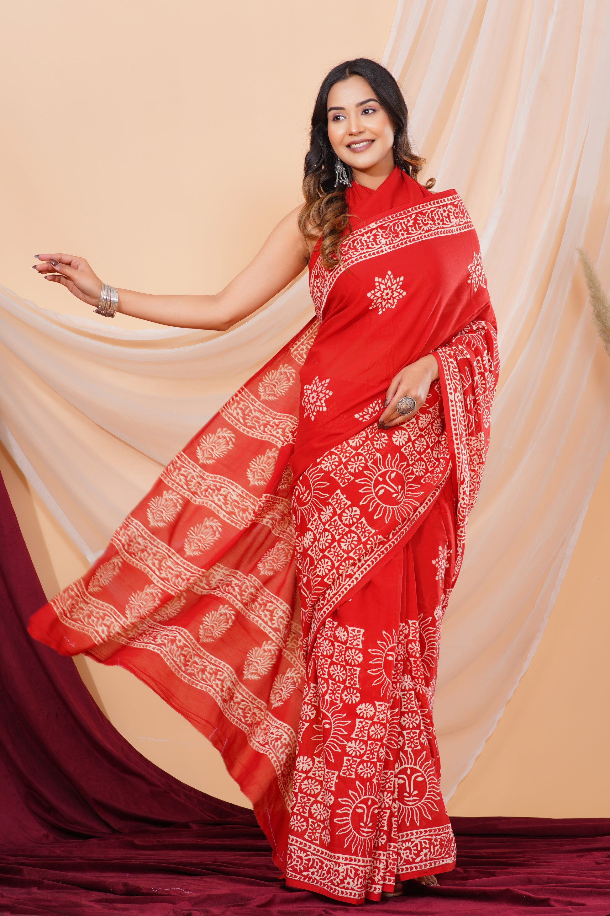 Jaipuri Hand Block Print Pure Soft Cotton Mulmul Saree With Blouse Piece