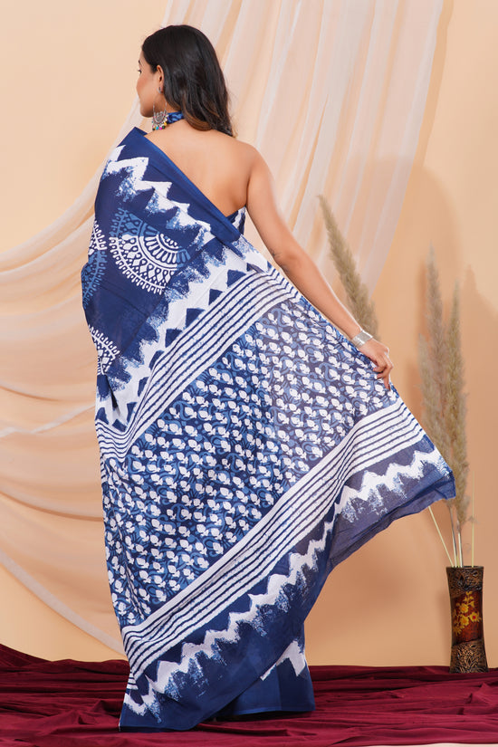 Jaipuri Hand Block Print Pure Soft Cotton Mulmul Saree With Blouse Piece