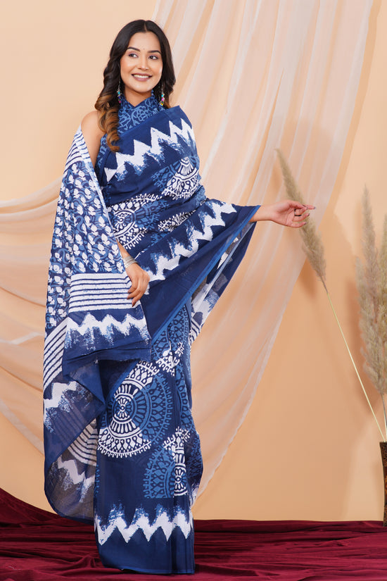 Jaipuri Hand Block Print Pure Soft Cotton Mulmul Saree With Blouse Piece