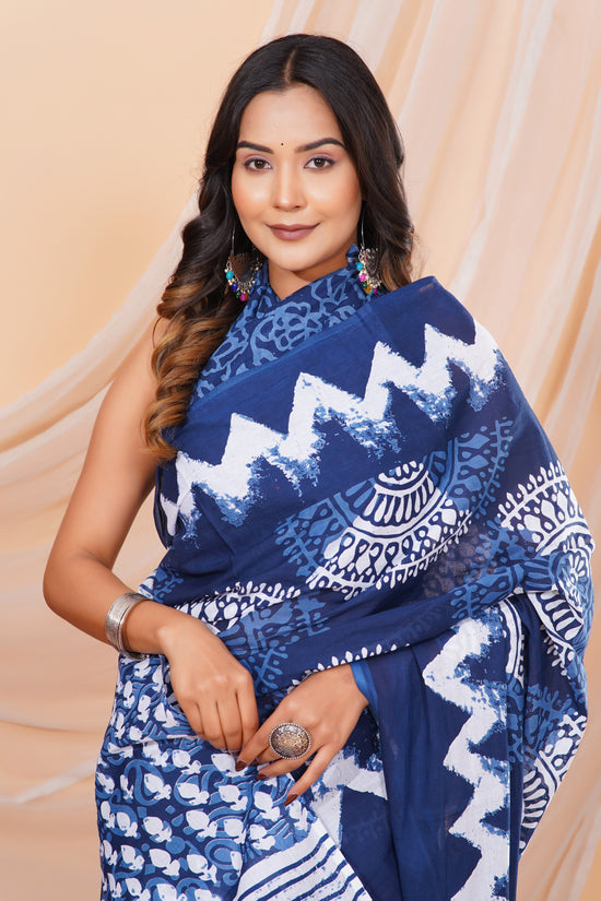 Jaipuri Hand Block Print Pure Soft Cotton Mulmul Saree With Blouse Piece