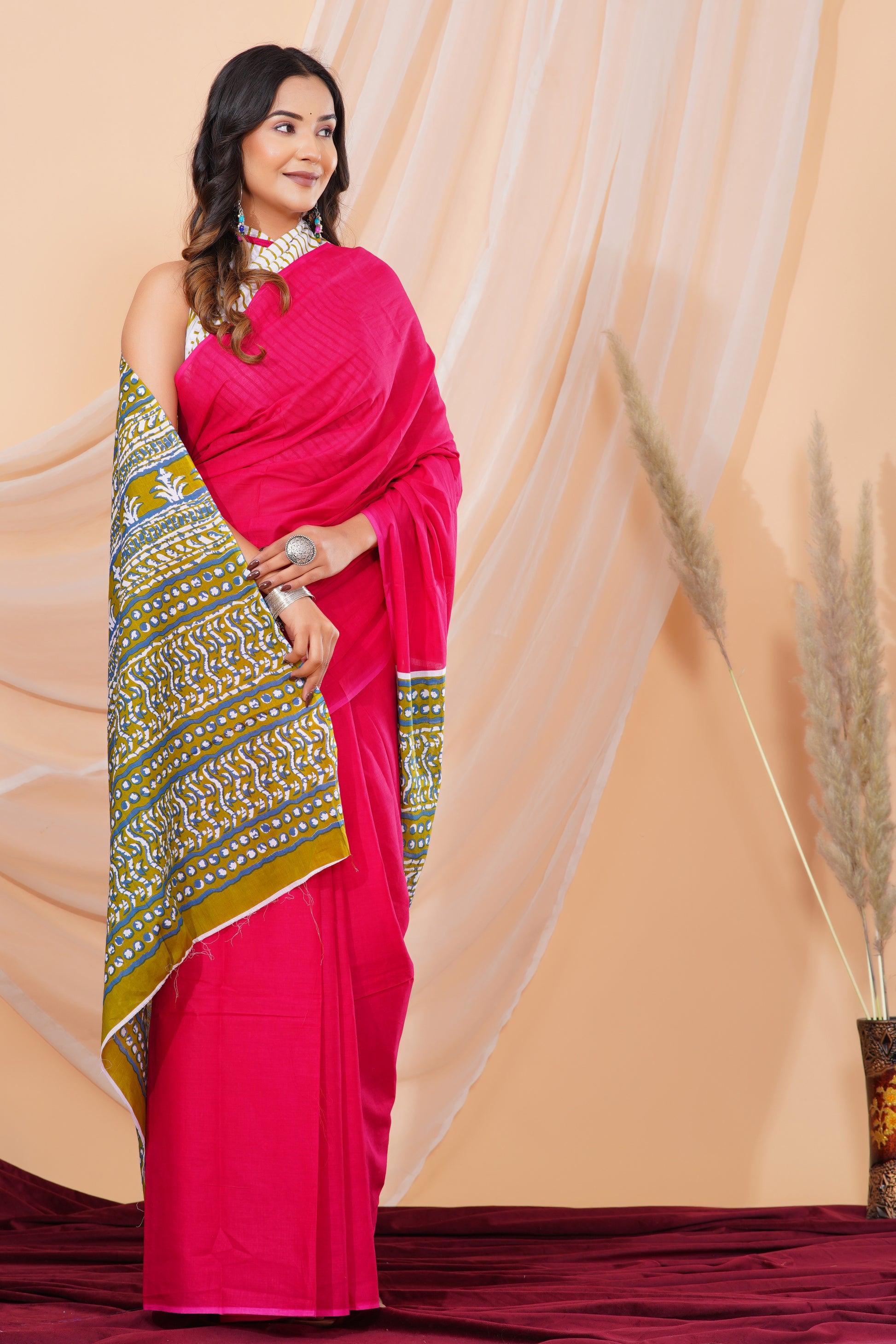 Jaipuri Hand Block Print Pure Soft Cotton Mulmul Saree With Blouse Piece