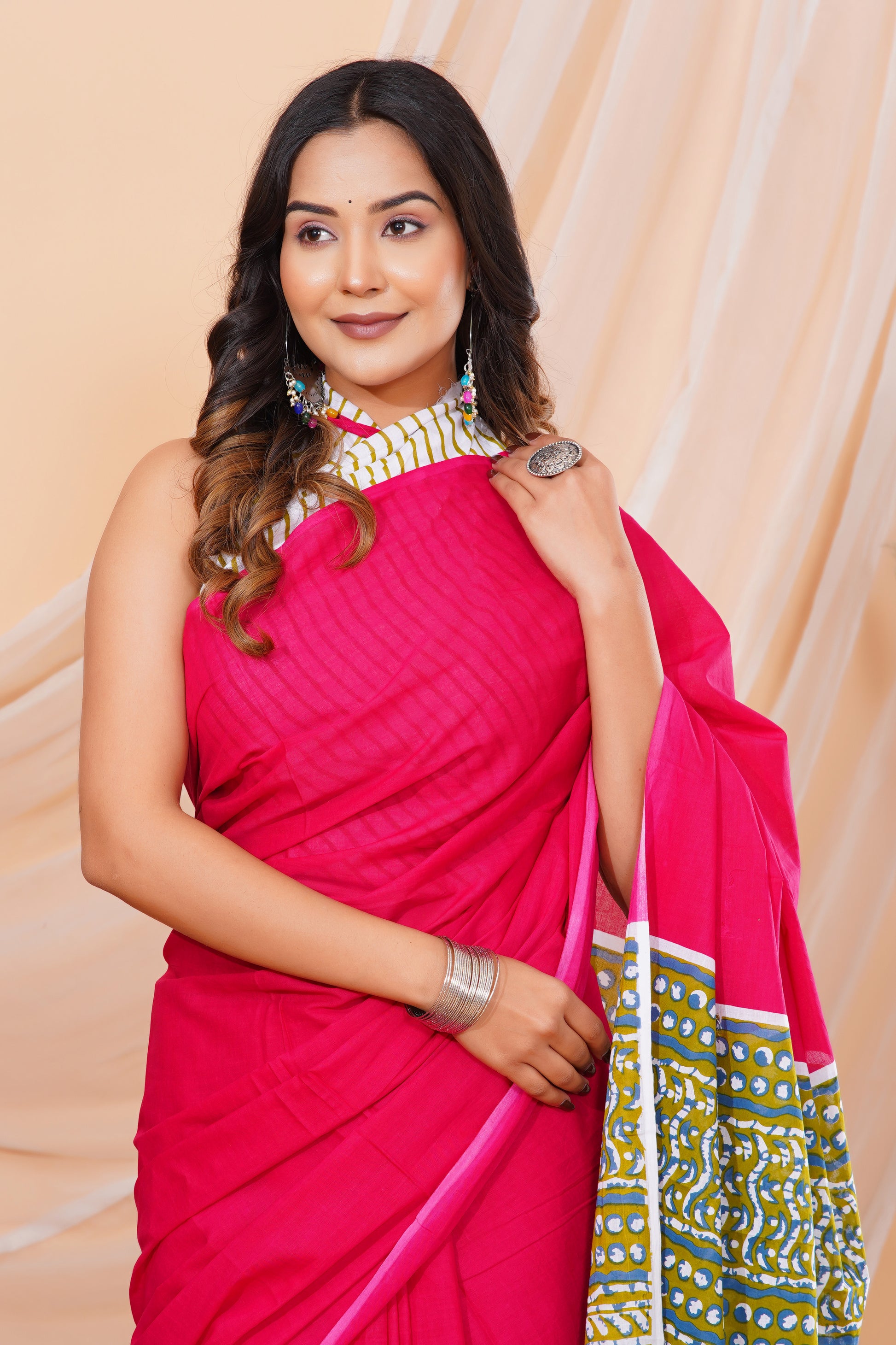 Jaipuri Hand Block Print Pure Soft Cotton Mulmul Saree With Blouse Piece