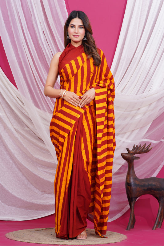 Jaipuri Hand Block Print Pure Soft Cotton Mulmul Saree With Blouse Piece