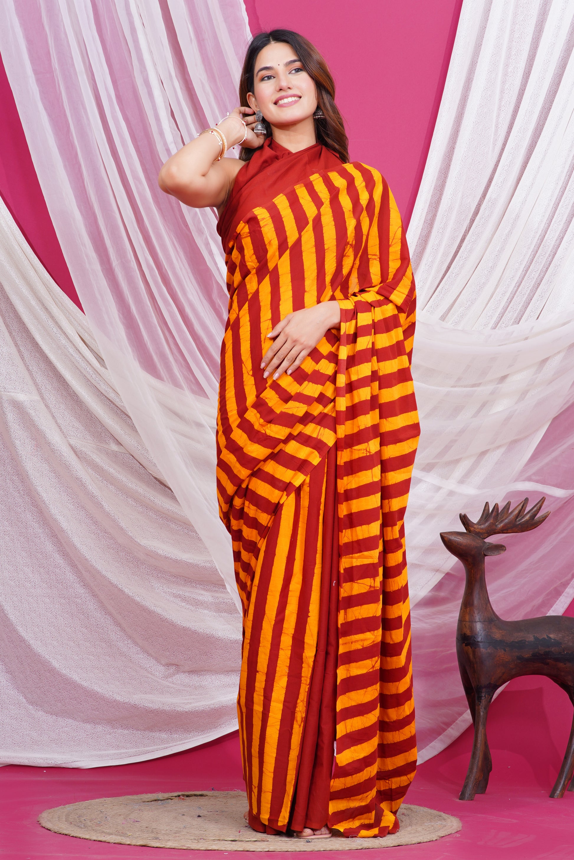 Jaipuri Hand Block Print Pure Soft Cotton Mulmul Saree With Blouse Piece