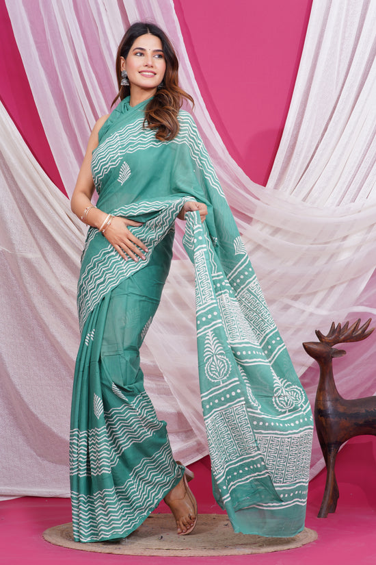 Jaipuri Hand Block Print Pure Soft Cotton Mulmul Saree With Blouse Piece