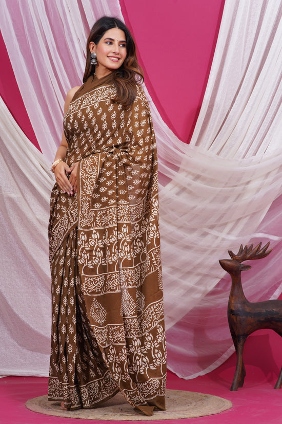 Jaipuri Hand Block Print Pure Soft Cotton Mulmul Saree With Blouse Piece