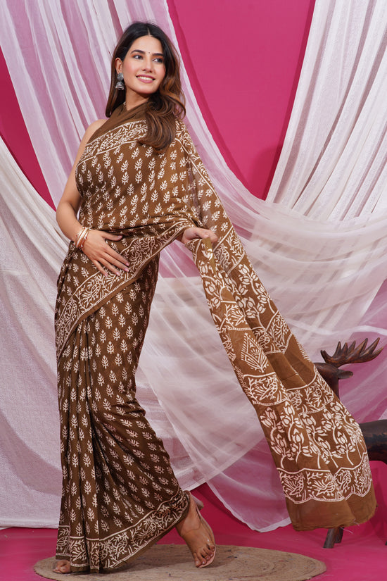 Jaipuri Hand Block Print Pure Soft Cotton Mulmul Saree With Blouse Piece
