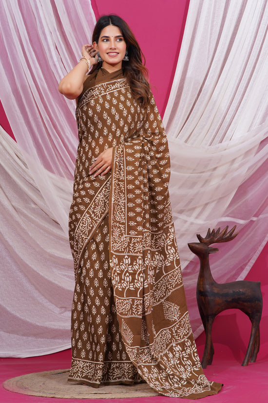 Jaipuri Hand Block Print Pure Soft Cotton Mulmul Saree With Blouse Piece