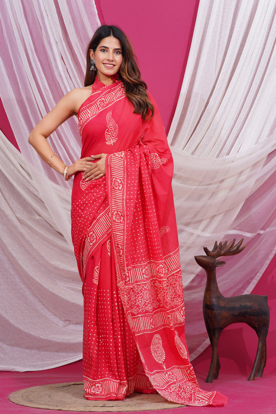 Jaipuri Hand Block Print Pure Soft Cotton Mulmul Saree With Blouse Piece