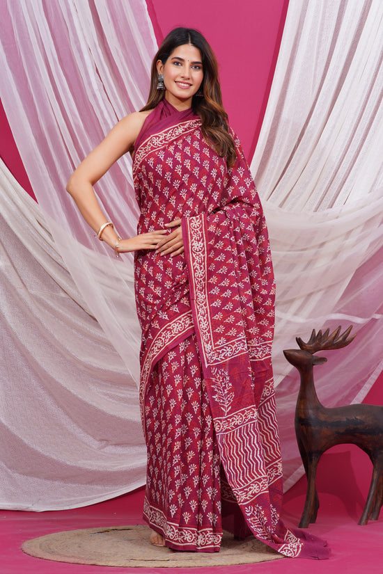 Jaipuri Hand Block Print Pure Soft Cotton Mulmul Saree With Blouse Piece