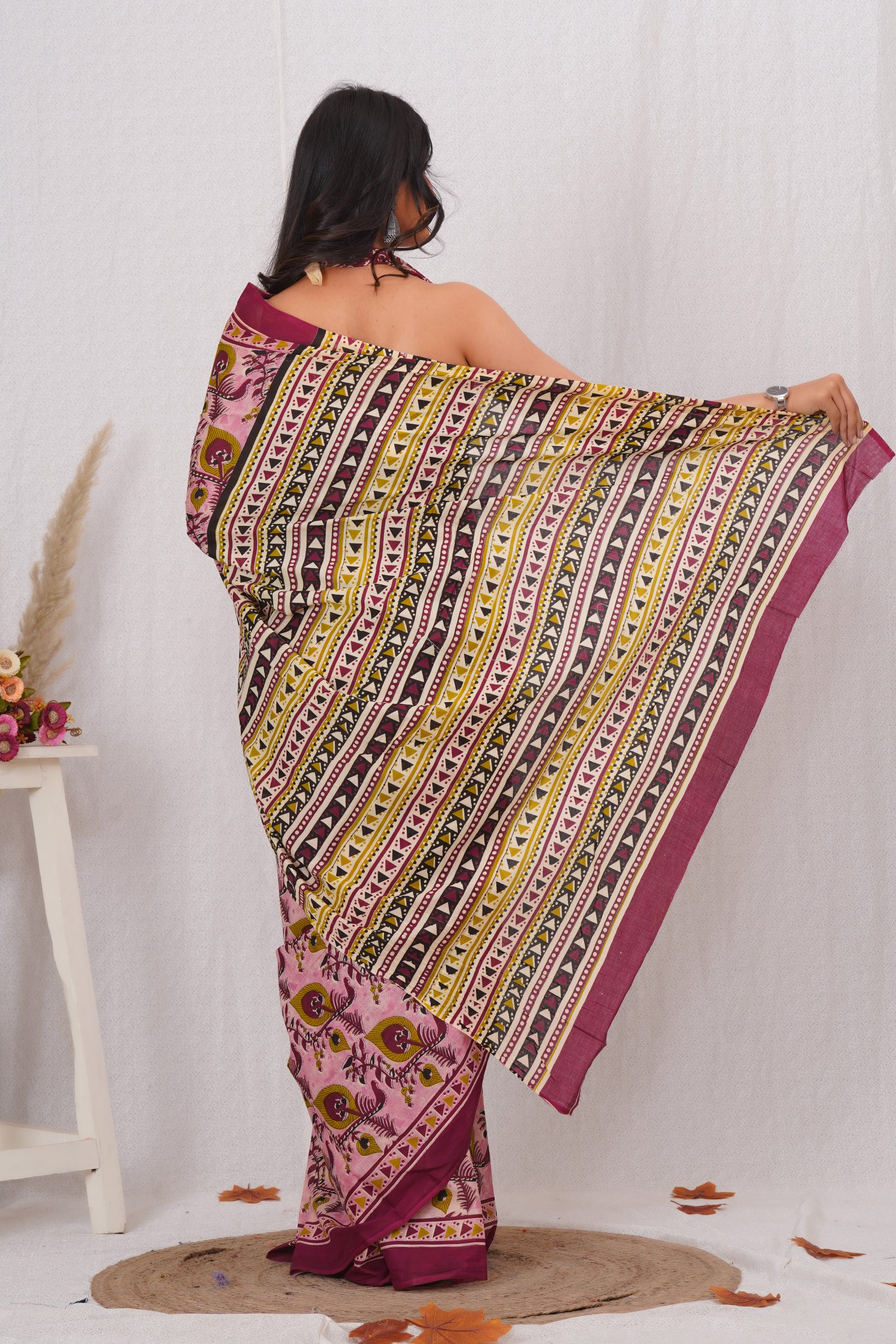 Wine Color Cotton Mulmul Saree With Blouse Piece