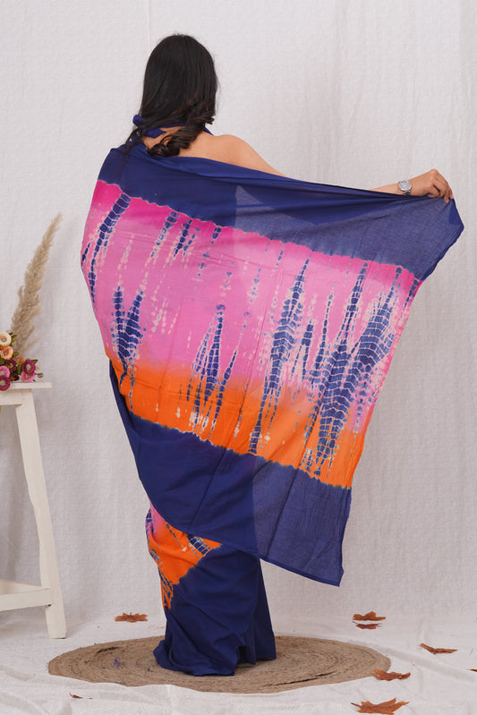 Multicolor Cotton Mulmul Saree With Blouse Piece
