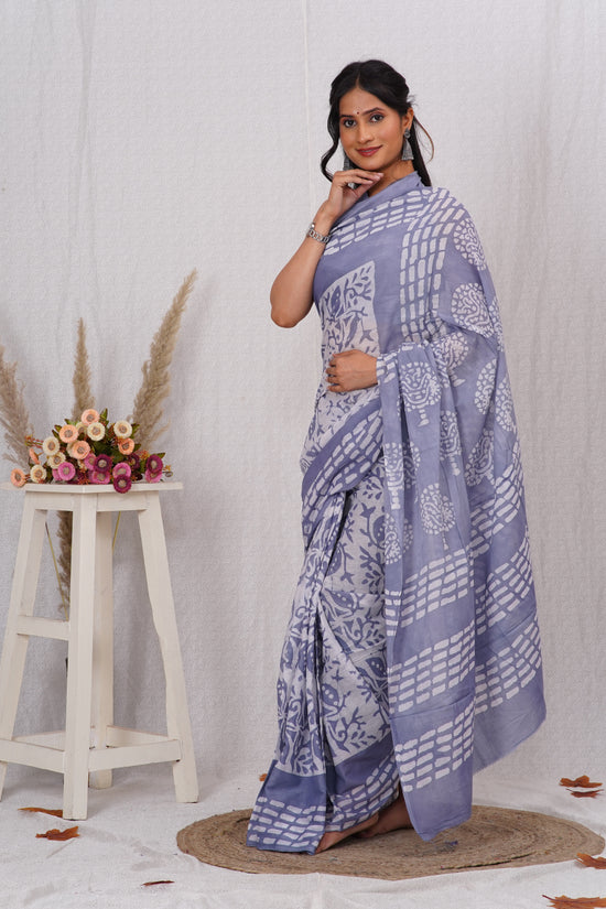 Light Purple Cotton Mulmul Saree With Blouse Piece