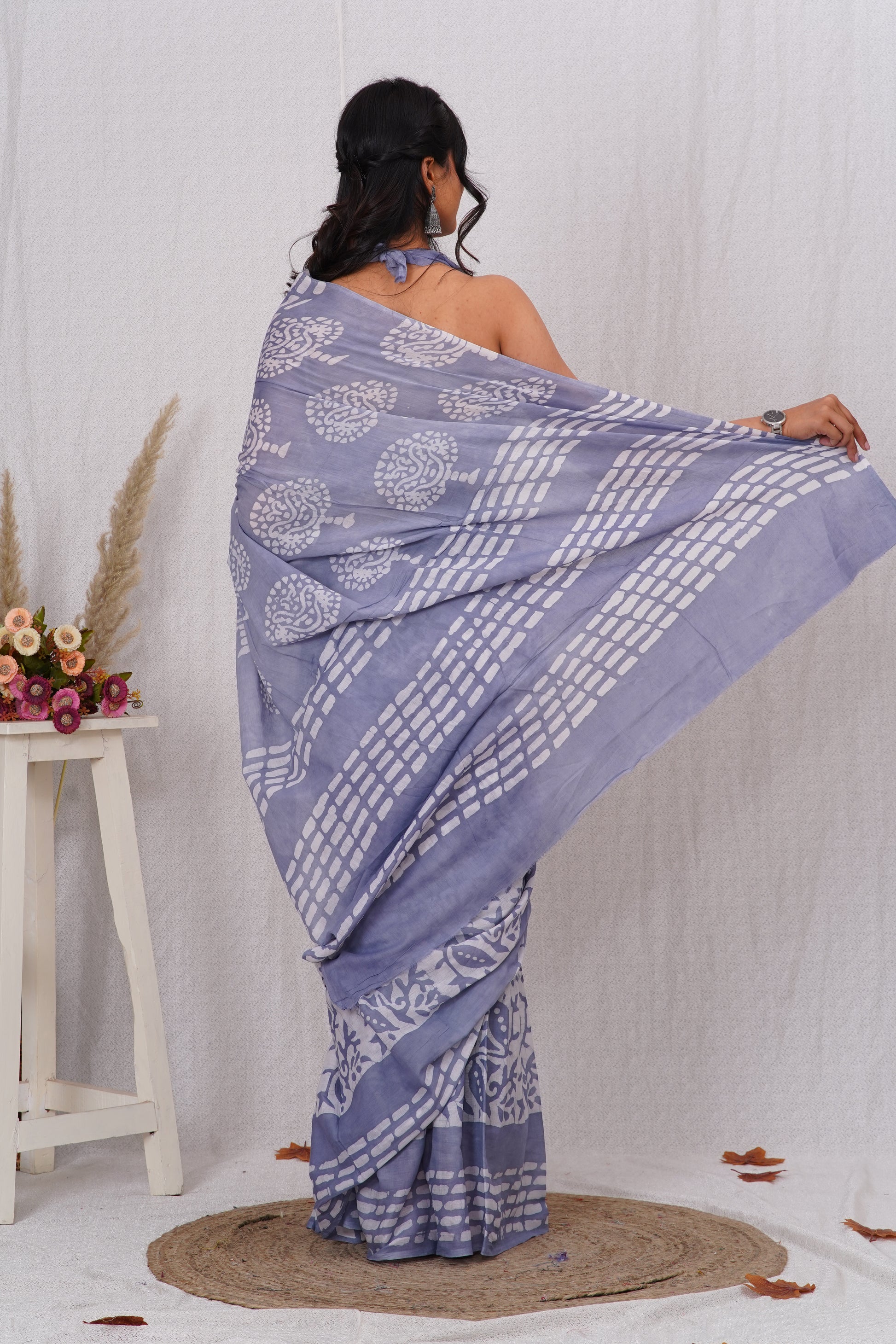 Light Purple Cotton Mulmul Saree With Blouse Piece
