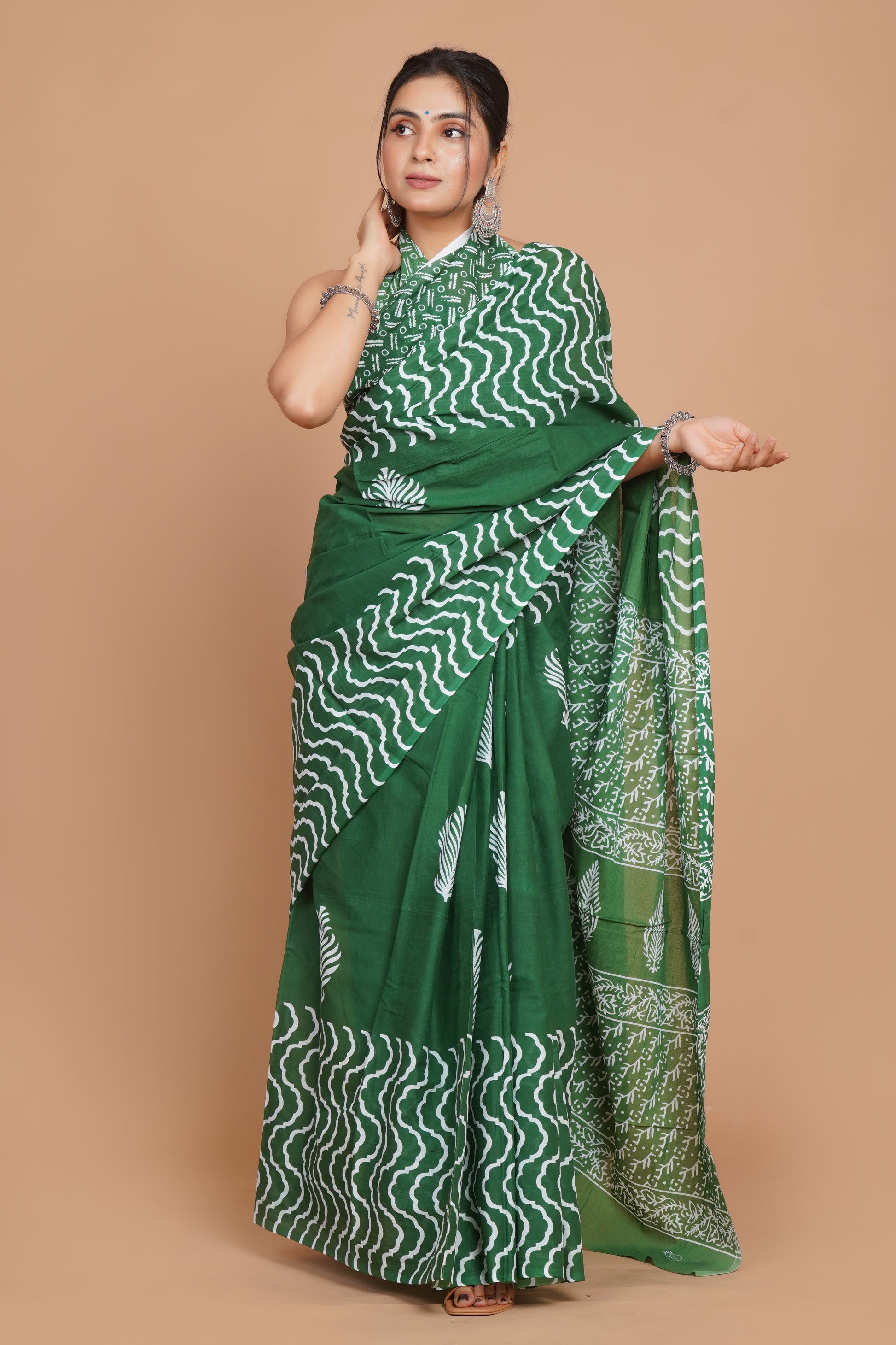 Bagru Print Mulmul Cotton Saree – Heritage Blossom