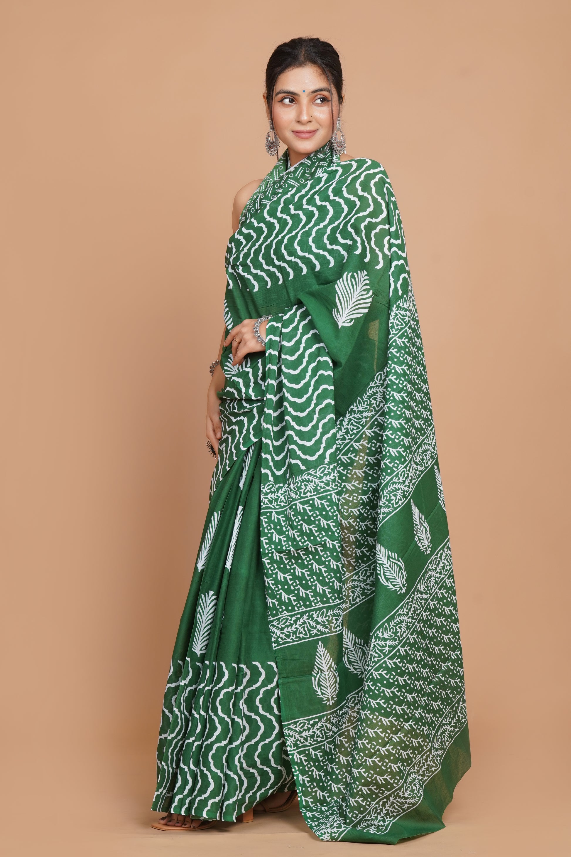 Bagru Print Mulmul Cotton Saree – Heritage Blossom