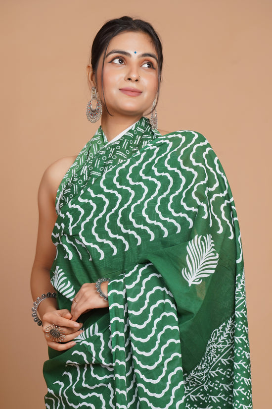 Bagru Print Mulmul Cotton Saree – Heritage Blossom
