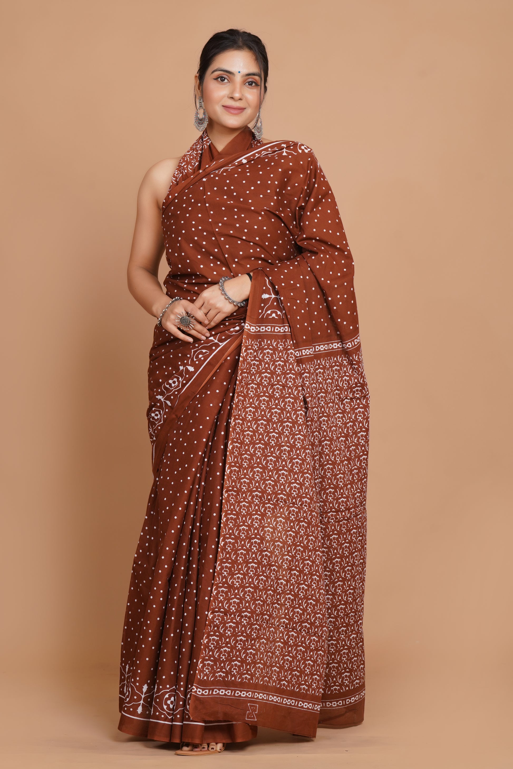 Bagru Print Mulmul Cotton Saree – Floral Buti Print (Copy)