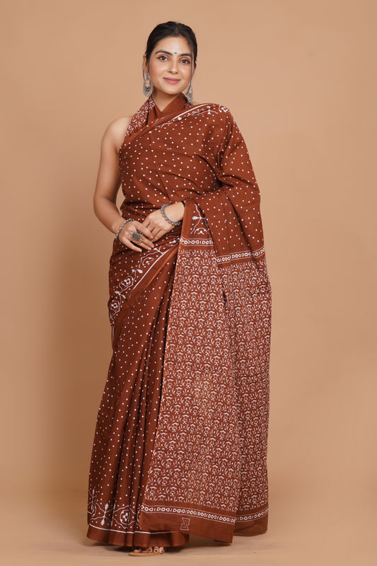 Bagru Print Mulmul Cotton Saree – Floral Buti Print (Copy)