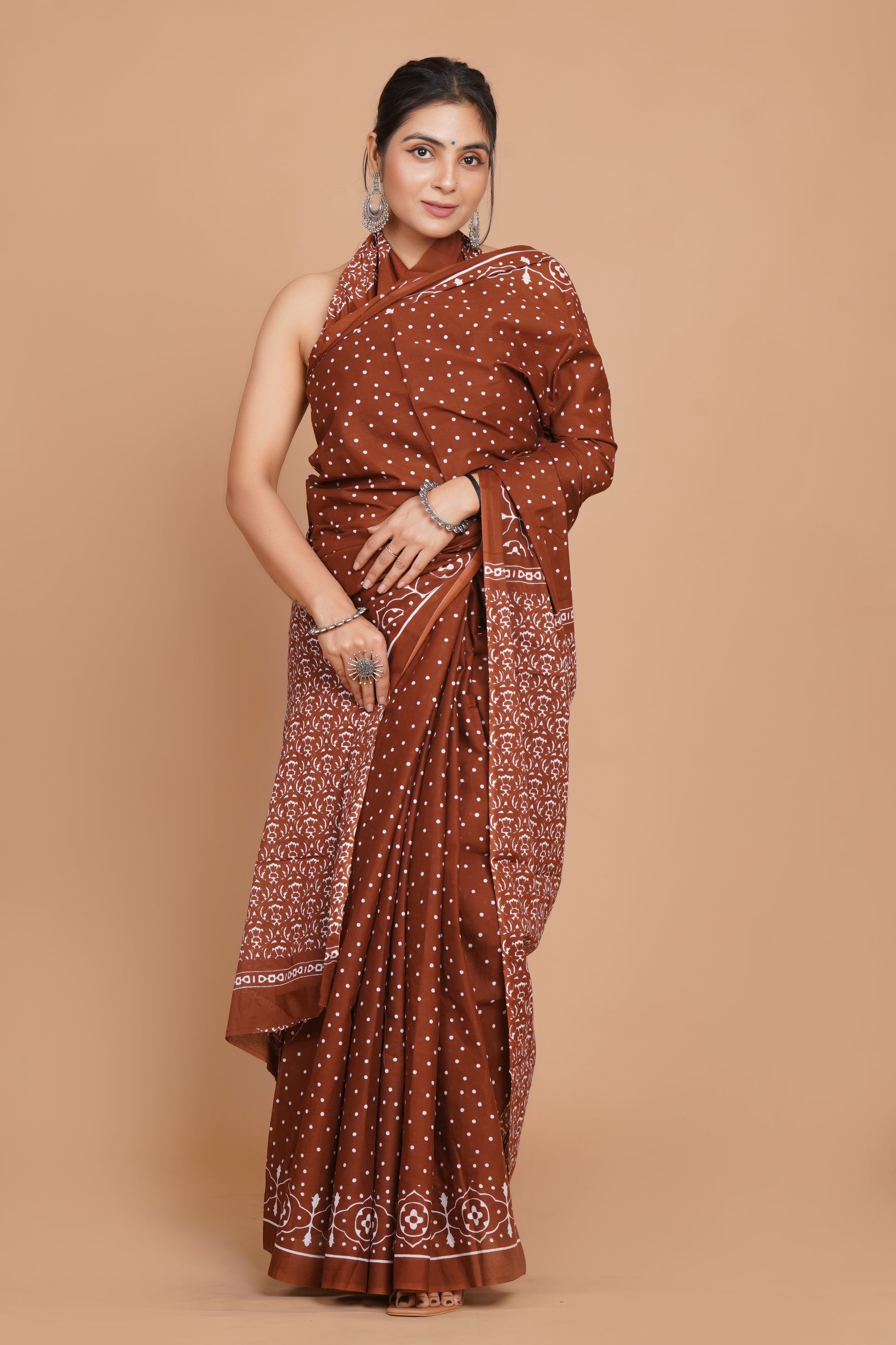 Bagru Print Mulmul Cotton Saree – Floral Buti Print (Copy)