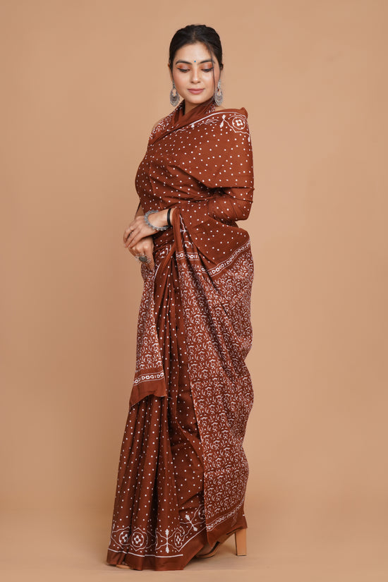 Bagru Print Mulmul Cotton Saree – Floral Buti Print (Copy)
