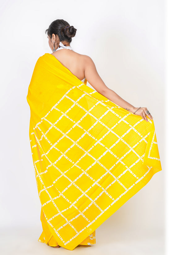 Bagru Print Mulmul Cotton Saree – Diamond Check Print