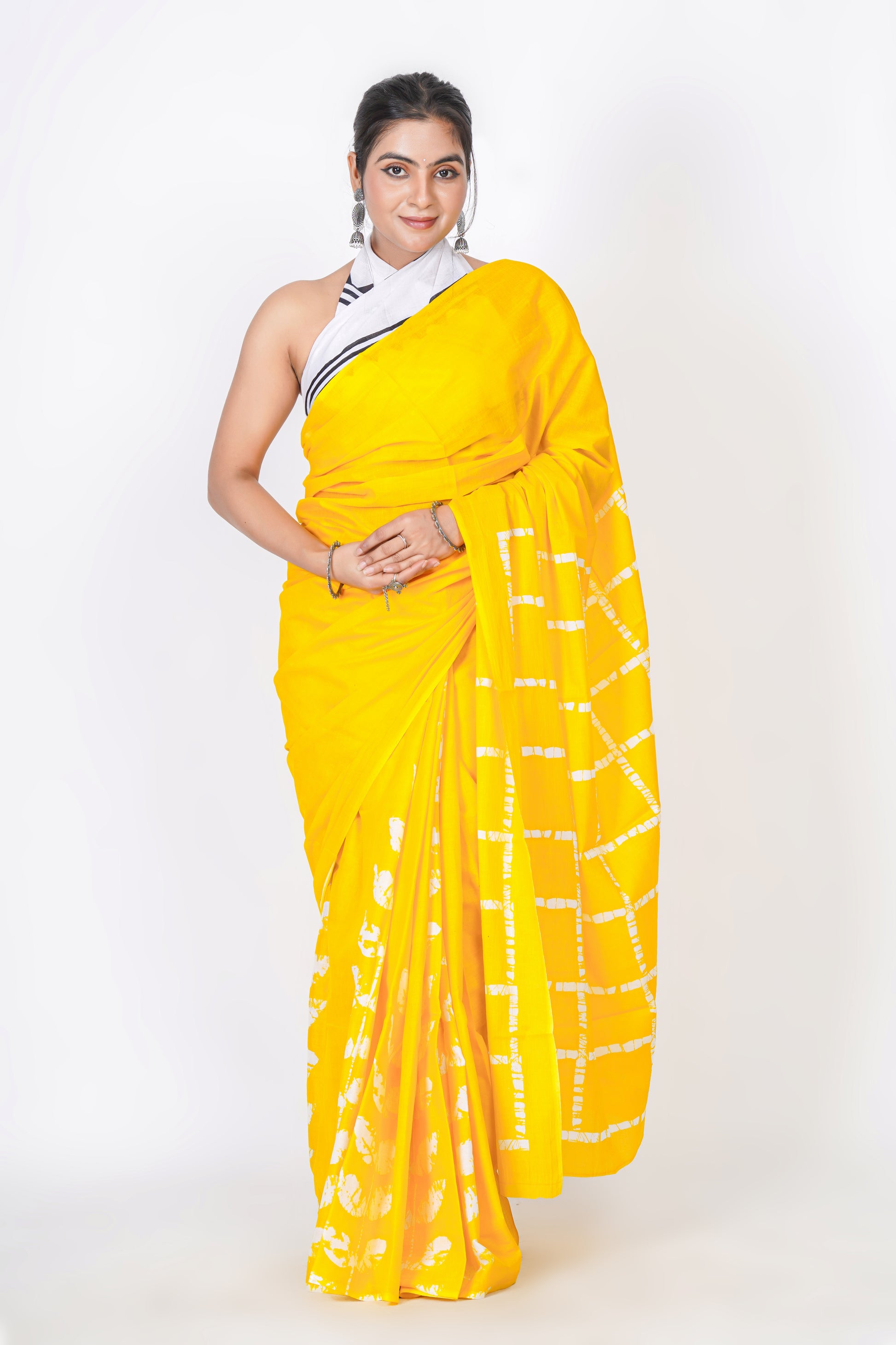 Bagru Print Mulmul Cotton Saree – Diamond Check Print