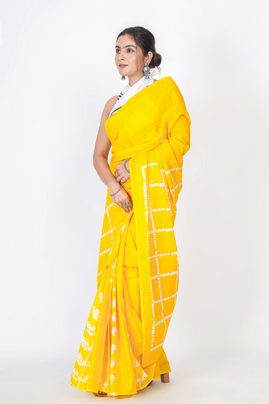 Bagru Print Mulmul Cotton Saree – Diamond Check Print