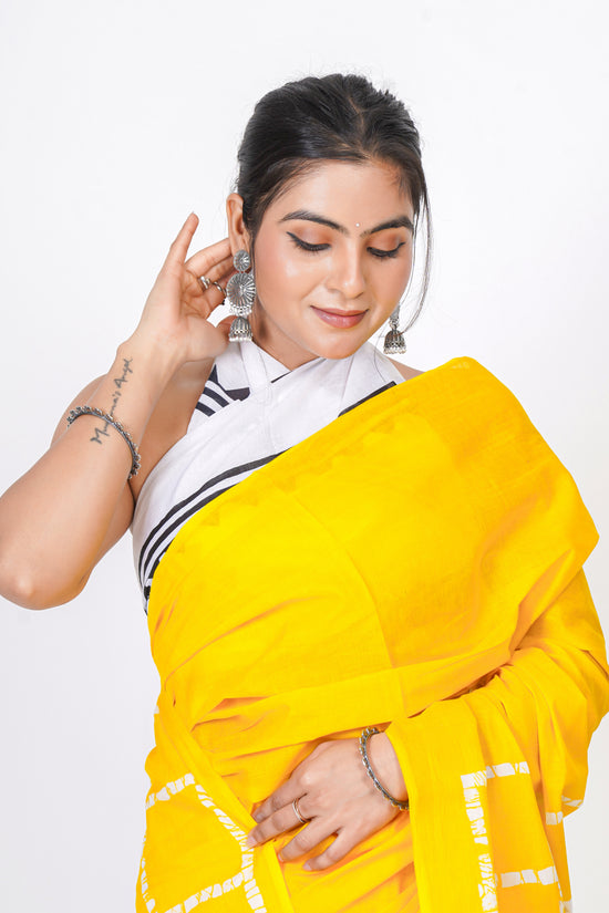 Bagru Print Mulmul Cotton Saree – Diamond Check Print