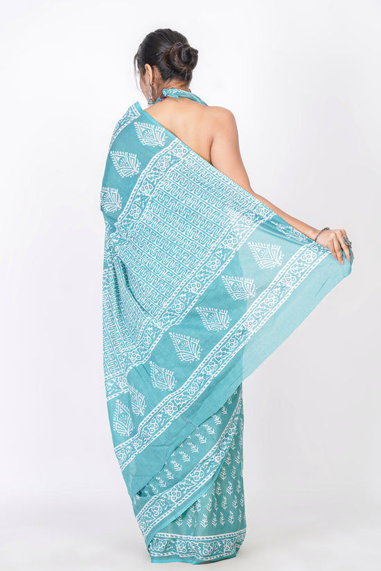 Bagru Print Mulmul Cotton Saree – Floral Buti Print