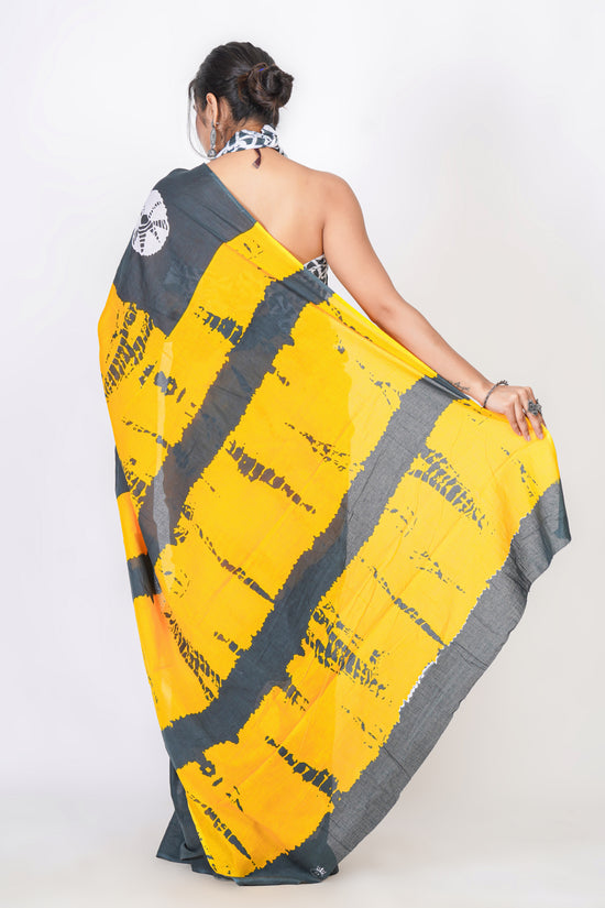 Bagru Print Mulmul Cotton Saree – Abstract Brush Print