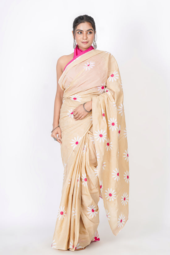 Bagru Print Mulmul Cotton Saree – Floral Buti Print