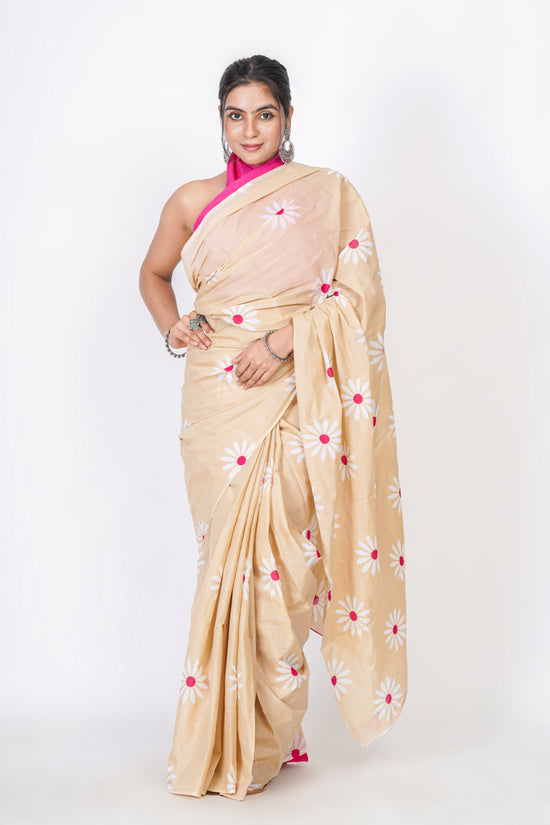 Bagru Print Mulmul Cotton Saree – Floral Buti Print