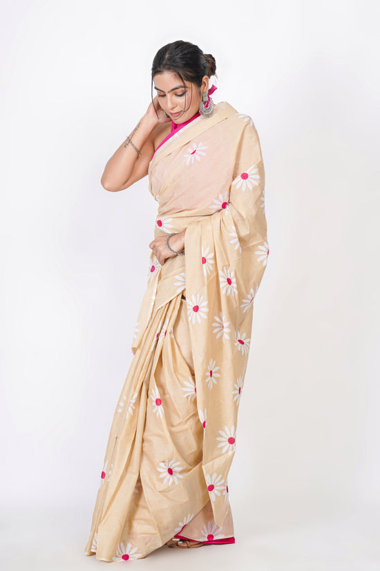 Bagru Print Mulmul Cotton Saree – Floral Buti Print
