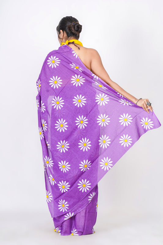 Bagru Print Mulmul Cotton Saree – Floral Buti Print