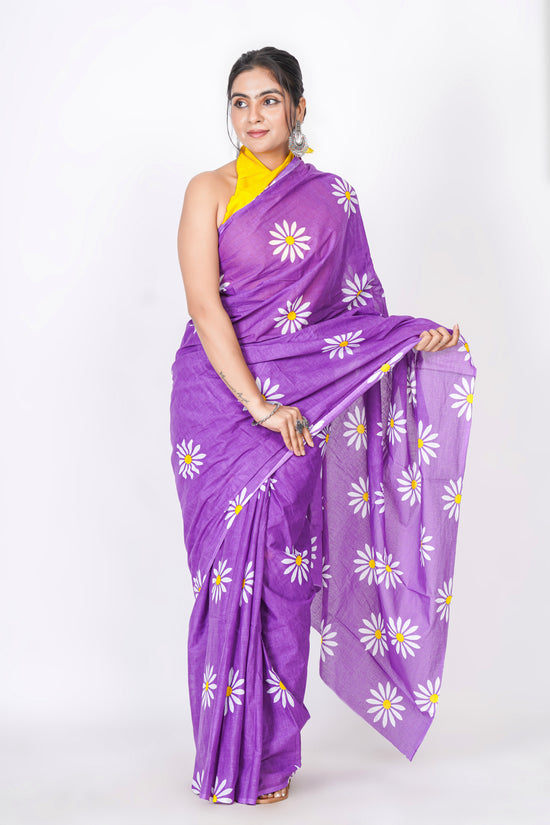 Bagru Print Mulmul Cotton Saree – Floral Buti Print