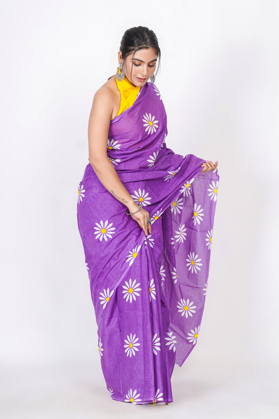 Bagru Print Mulmul Cotton Saree – Floral Buti Print