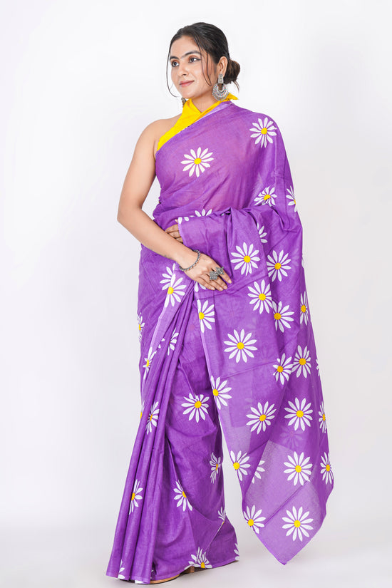 Bagru Print Mulmul Cotton Saree – Floral Buti Print