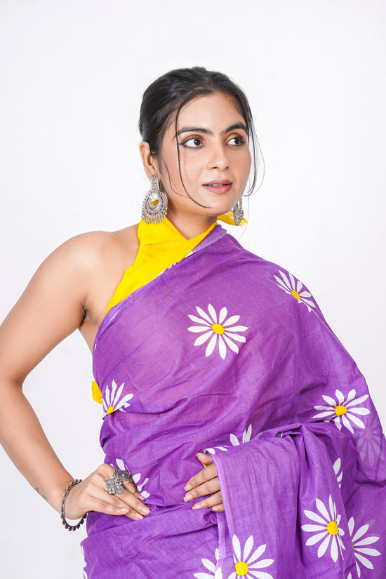 Bagru Print Mulmul Cotton Saree – Floral Buti Print