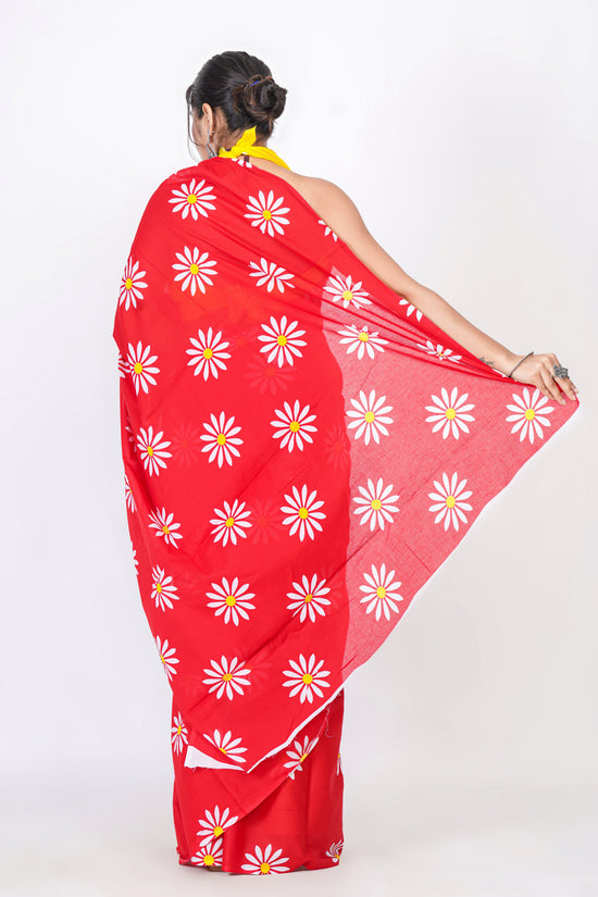 Bagru Print Mulmul Cotton Saree – Floral Buti Print