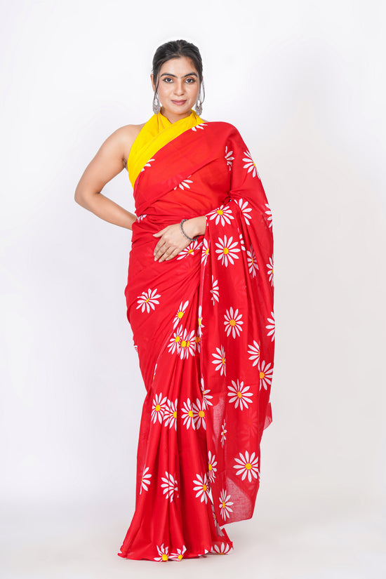 Bagru Print Mulmul Cotton Saree – Floral Buti Print