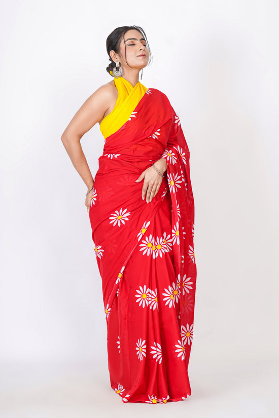 Bagru Print Mulmul Cotton Saree – Floral Buti Print