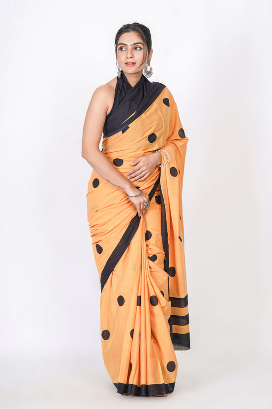 Bagru Print Mulmul Cotton Saree – Polka Dot Print