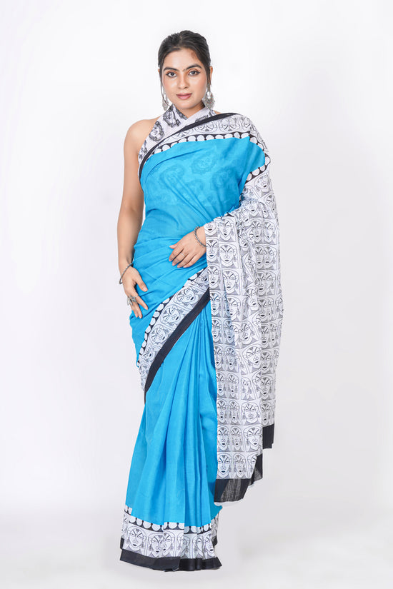 Bagru Print Mulmul Cotton Saree – Contemporary Face Print
