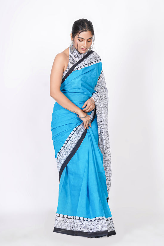 Bagru Print Mulmul Cotton Saree – Contemporary Face Print