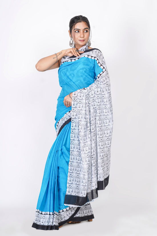 Bagru Print Mulmul Cotton Saree – Contemporary Face Print