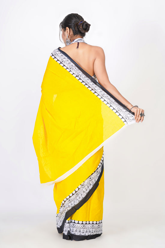 Bagru Print Mulmul Cotton Saree – Contemporary Face Print
