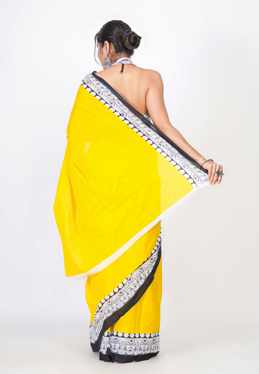 Bagru Print Mulmul Cotton Saree – Contemporary Face Print