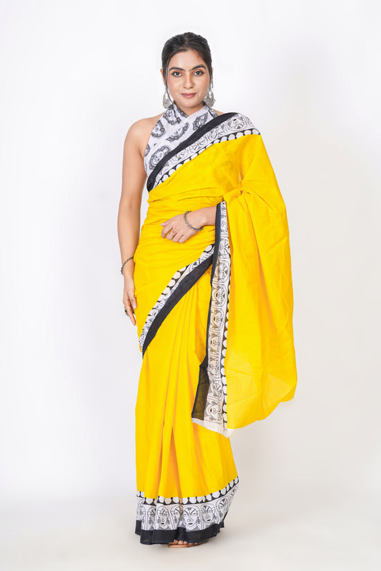 Bagru Print Mulmul Cotton Saree – Contemporary Face Print