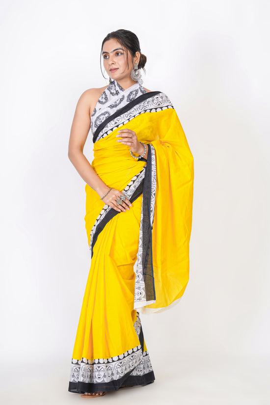 Bagru Print Mulmul Cotton Saree – Contemporary Face Print